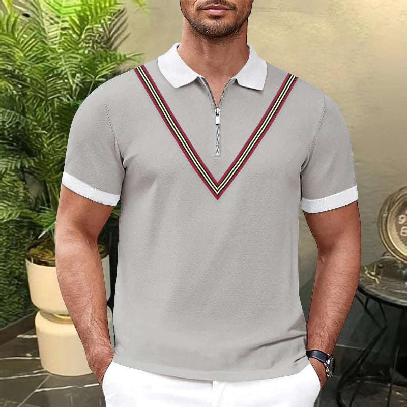 Short Sleeved Solid Color Zippered T Shirt
