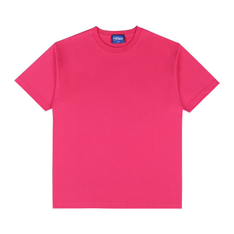 Heavy American High Street Solid Color Loose Shoulder Cotton Round Neck T-shirt - globaltradeleader