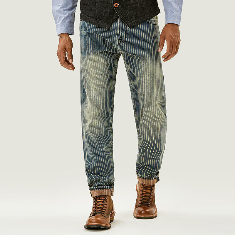 Men's Retro Loose Striped Jeans