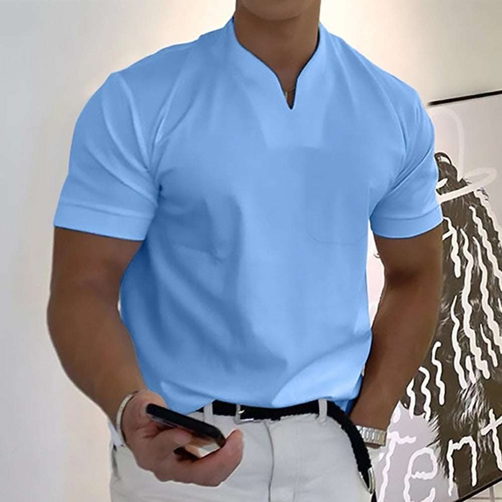 Summer Short Sleeve Shirt Men Fitness Plus Size Sports T-Shirt Elastic Cotton Pocket - globaltradeleader