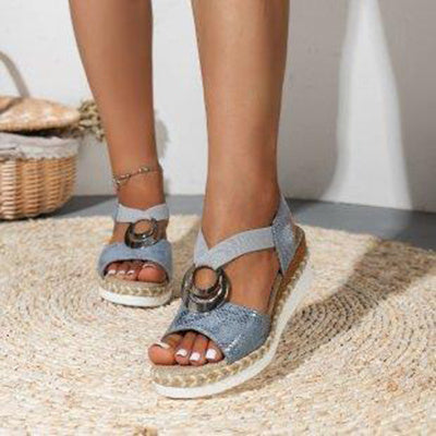 Women's Peep Toe Serpentine Wedges Sandals With Circle Design Casual Summer Shoes - globaltradeleader