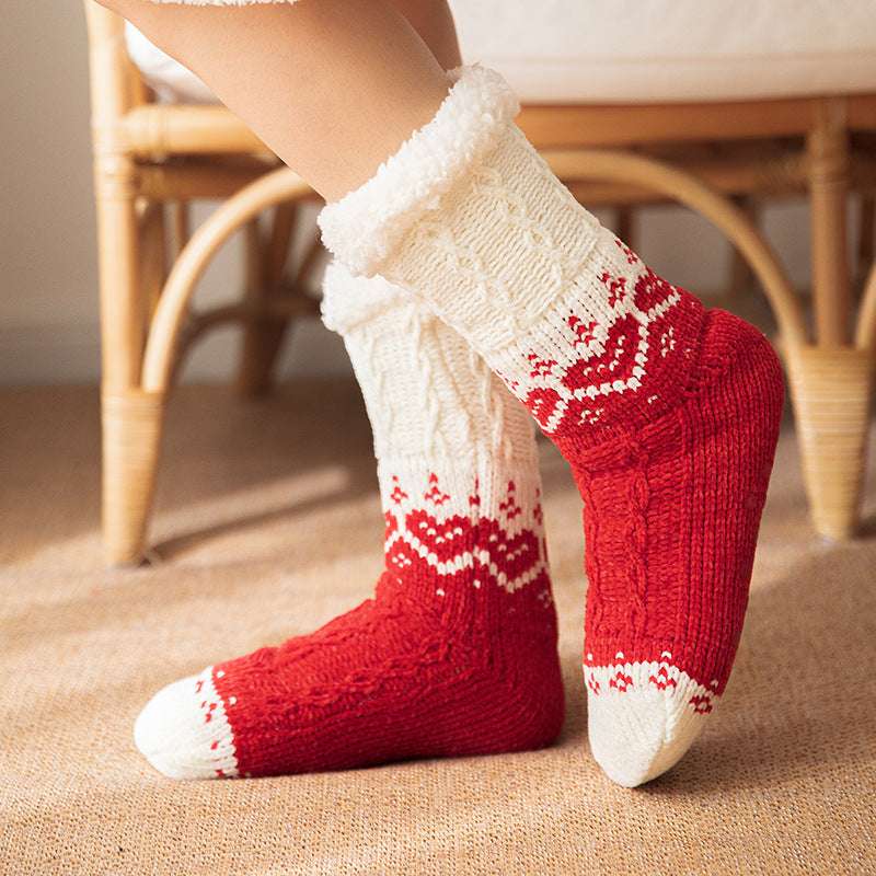 Love Knitted Plush Floor Socks Winter Warm Non-slip Carpet Socks Christmas Home Women - globaltradeleader