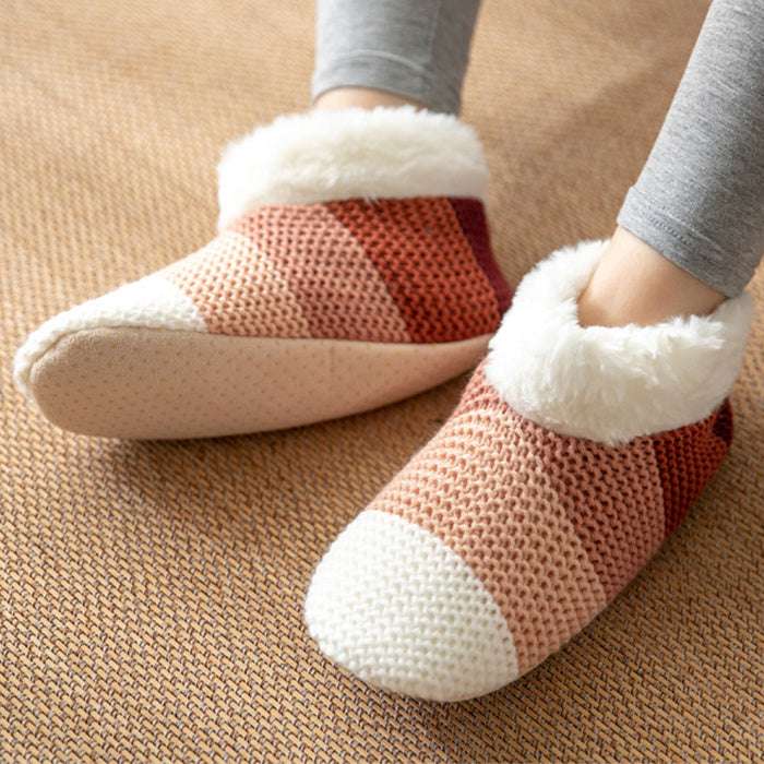 Women's Color-matching Knitted Plush Floor Socks Home Indoor Warm Non-slip Carpet Socks Winter Fashion - globaltradeleader