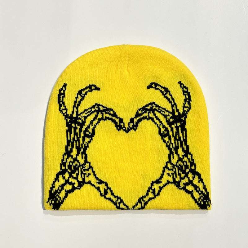 Heart-shaped Skull Hand-held Flower Knitted Wool Hat - globaltradeleader