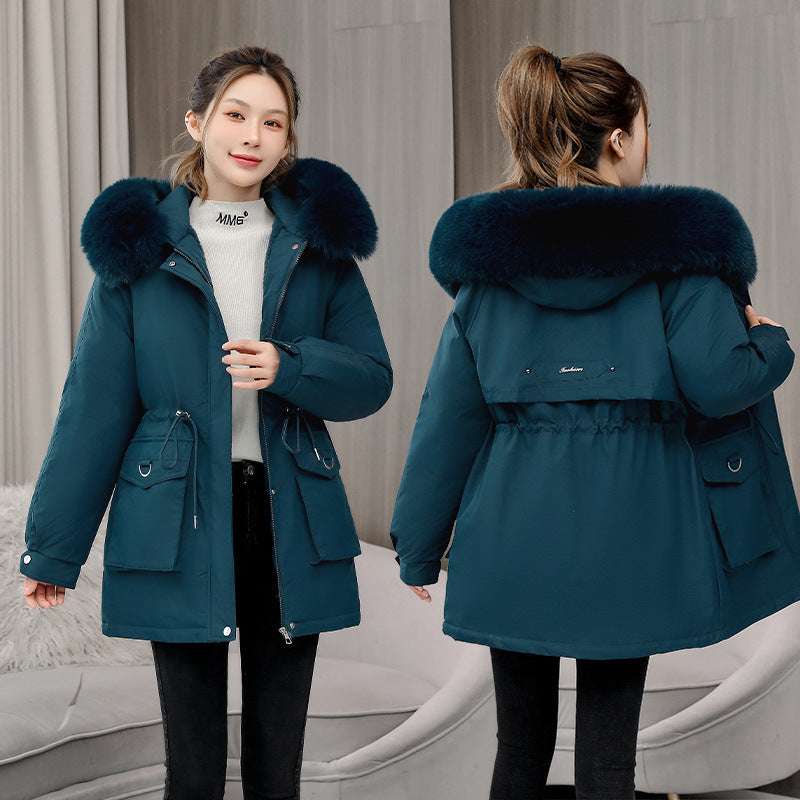 Waist Slimming Elegant Parka Cotton-padded Coat Fur Collar Western Style Velvet Lining Warm Coat - globaltradeleader