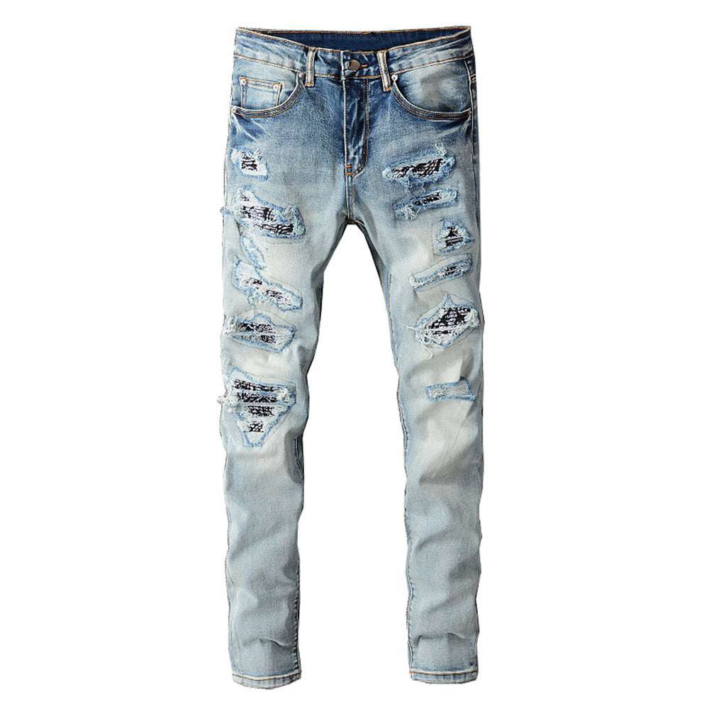 Fashion Men's Knee Hole Patch Jeans