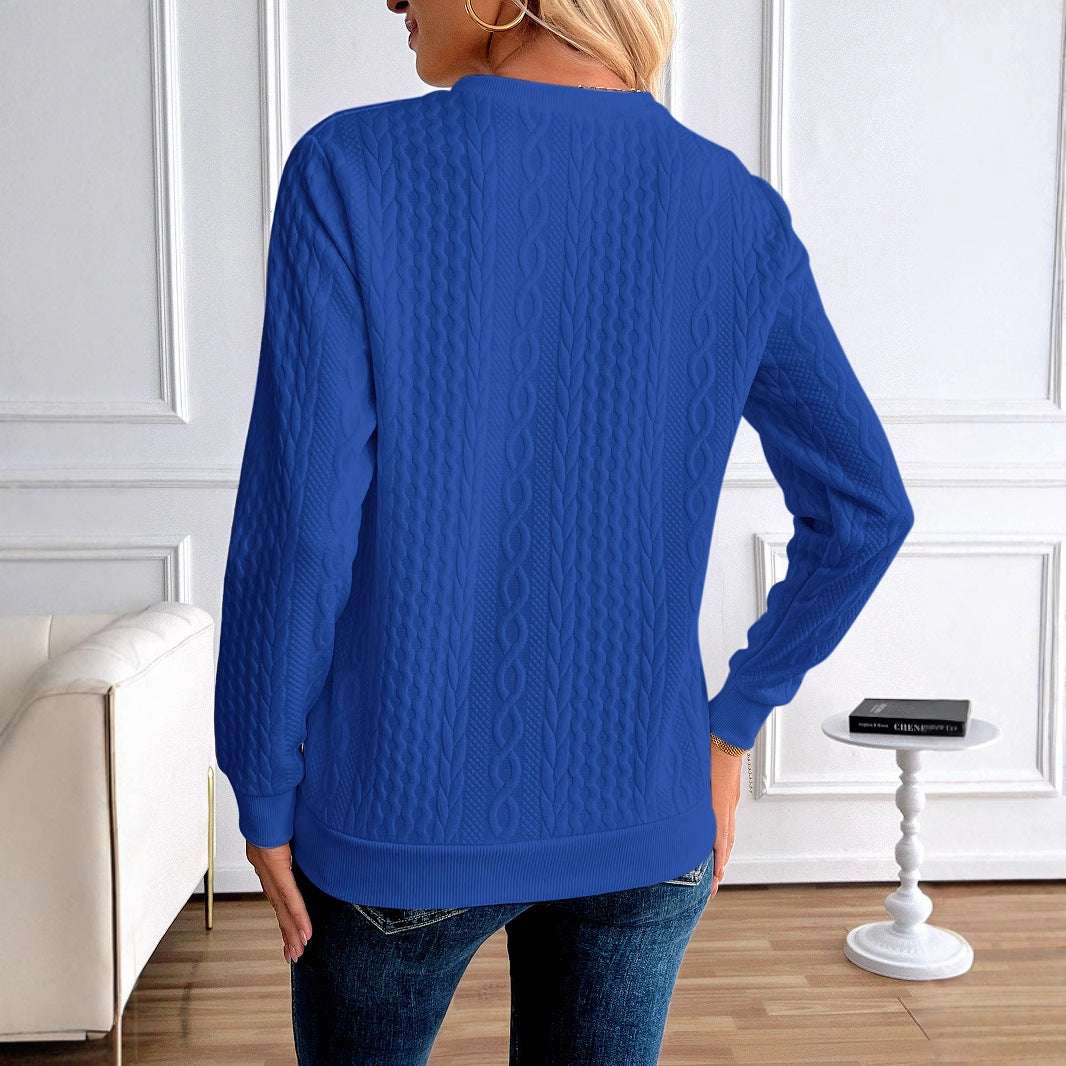 Women's Loose Casual Pullover Half Zipper Long Sleeve Solid Color Texture Round Neck Hoodie For Women - globaltradeleader