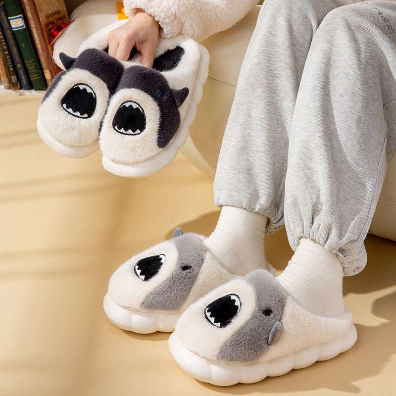 Shark Slippers Cute Cartoon Warm Winter Plush Fuzzy Shoes Women - globaltradeleader