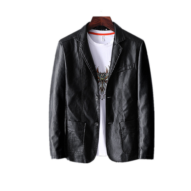 Leather Men's Autumn And Winter Jacket Thin Lapel - globaltradeleader