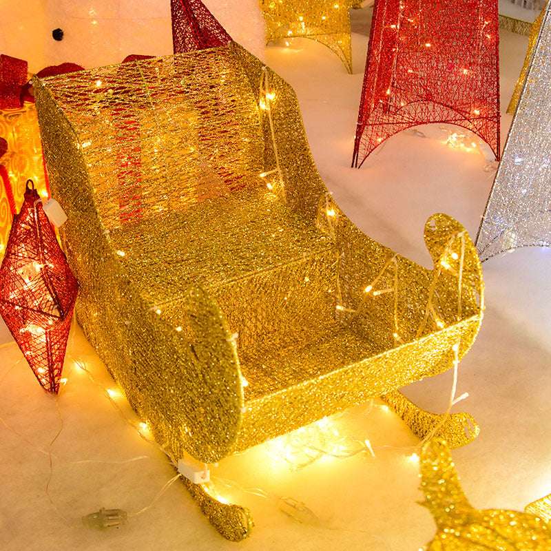 Iron Christmas Deer Sequin Light Onion Powder Deer Pulling Cart