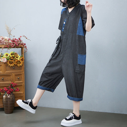 Women's Fashion Drawstring Denim Jumpsuit