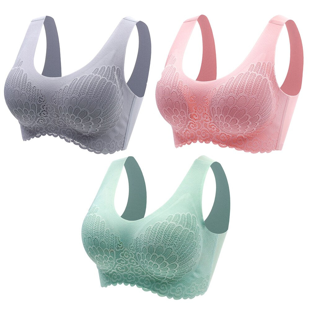 3pcs Latex Bra Seamless Bras For Women Underwear BH Push Up Bralette With Pad Vest Top Lace Bra Dropshipping|Bras|   - AliExpress