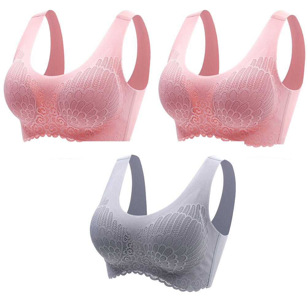 3pcs Latex Bra Seamless Bras For Women Underwear BH Push Up Bralette With Pad Vest Top Lace Bra Dropshipping|Bras|   - AliExpress