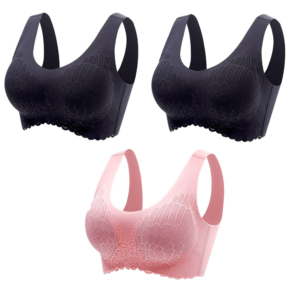 3pcs Latex Bra Seamless Bras For Women Underwear BH Push Up Bralette With Pad Vest Top Lace Bra Dropshipping|Bras|   - AliExpress