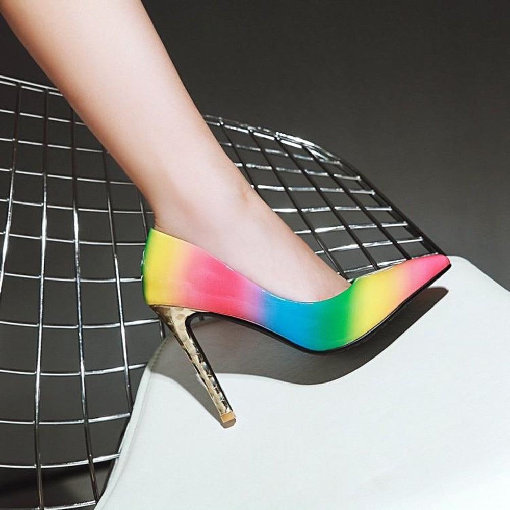 Rainbow Low-Top Pointed Toe Adhesive Shoes - globaltradeleader