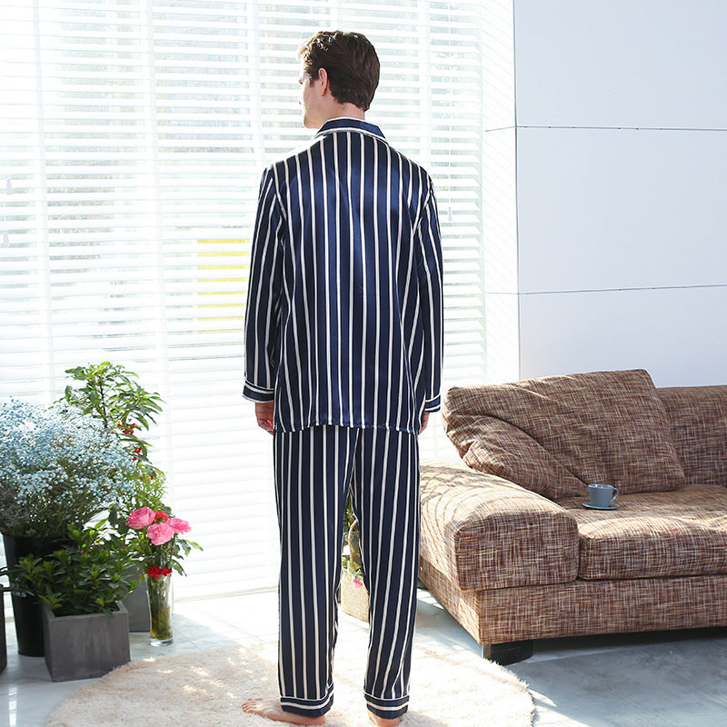 Fall men's simulated silk stripe pajamas men