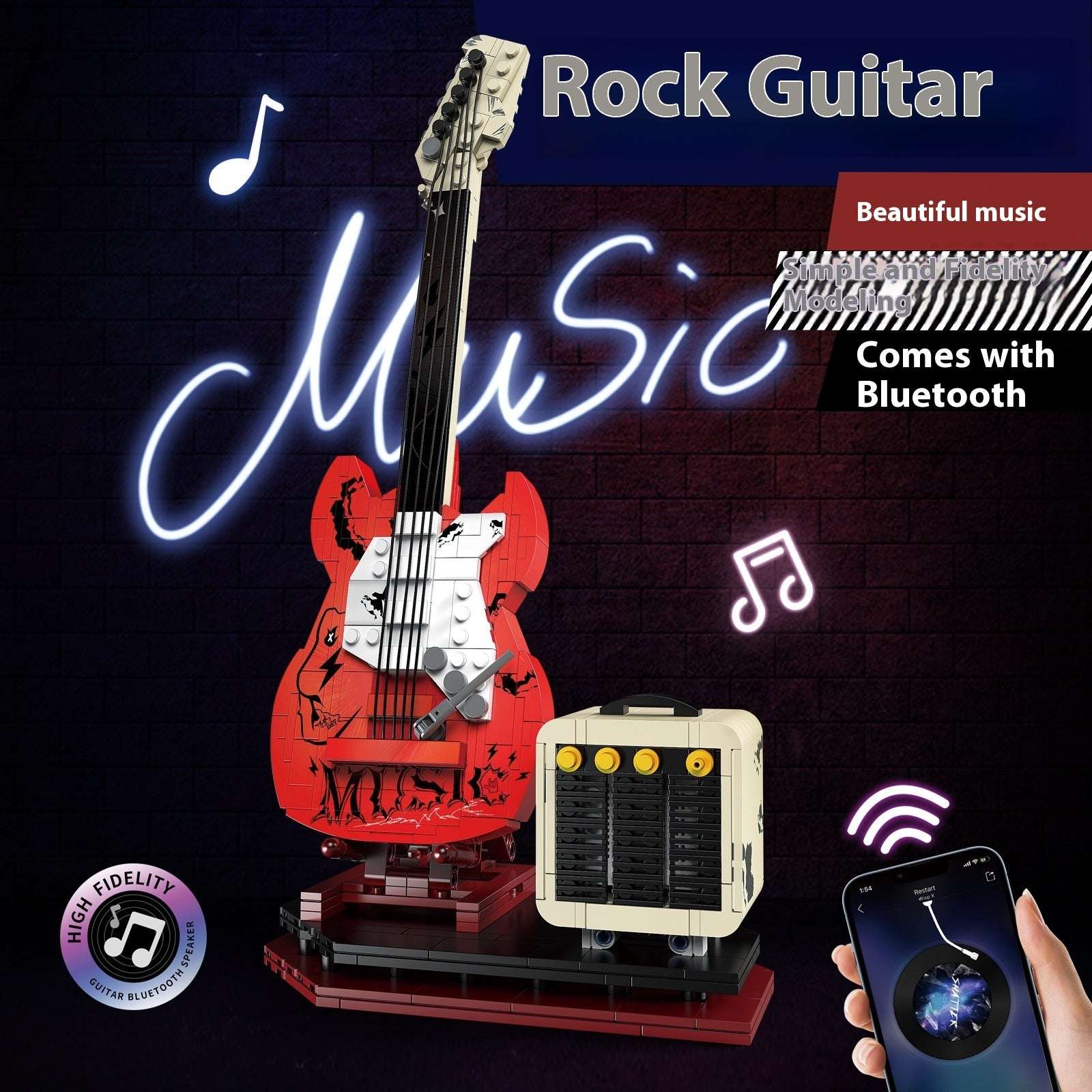 Rock Electric Guitar Music Assembling Building Blocks Creative Toys