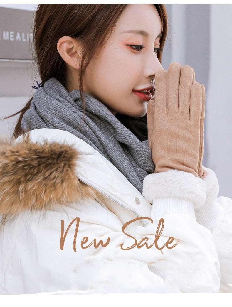 Women's Autumn Winter Touch Screen Plus Suede Warm Ski Gloves - globaltradeleader