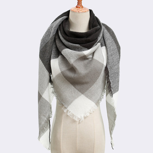 Autumn And Winter Artificial Cashmere Scarf High Density Triangular Binder Couple Plaid Scarf Warm Shawl