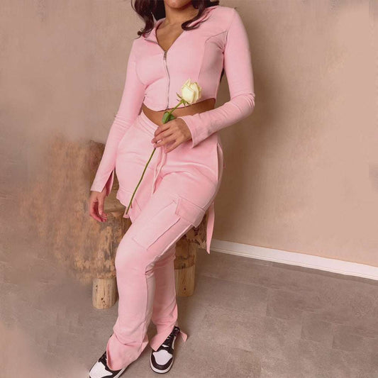 Women's Casual Tight Sportswear Multi-pocket Overalls With Coat And Cap Suit Pants - globaltradeleader