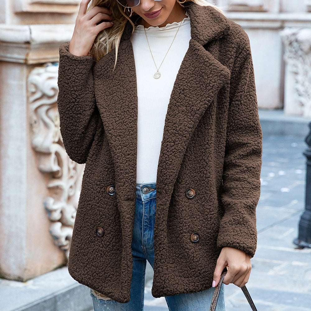 Loose Lapel Fluffy Coat Winter Button Jacket Cardigan Outwear For Women Clothing - globaltradeleader