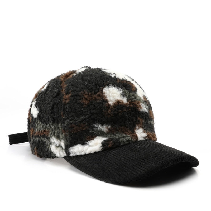 Color Blocking Plush Camouflage Solid Color Light Board Baseball Cap - globaltradeleader