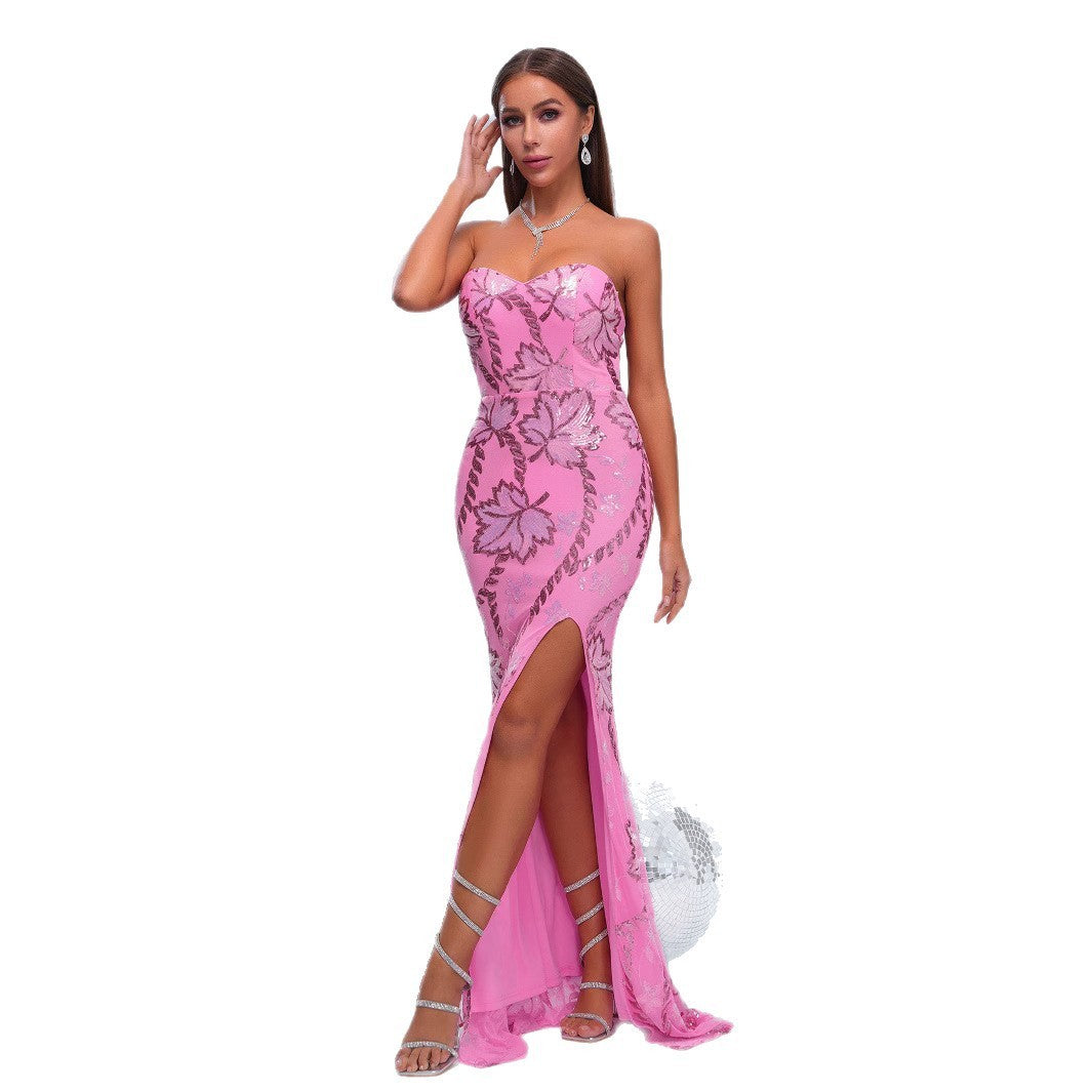 Wrapped Chest Off-neck Sheath Sequined Banquet Fishtail Evening Dress - globaltradeleader