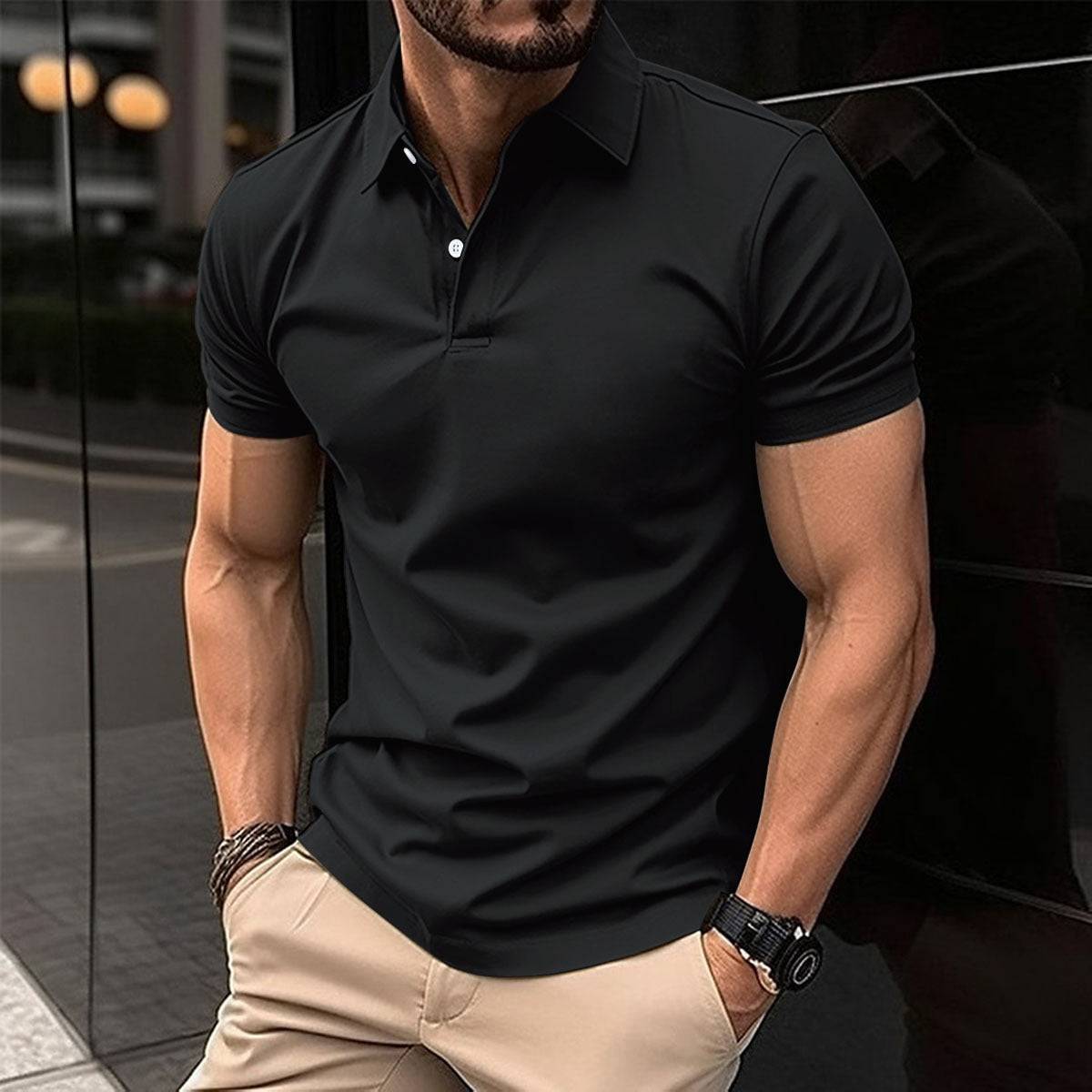 Summer Short Sleeve Polo Shirt Men Solid Color Button Lapel Buttono Top - globaltradeleader