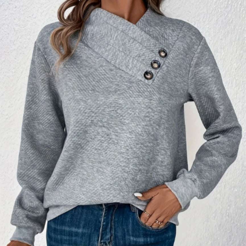 Women's Elegant Asymmetrical Hem Button-Front Long Sleeve Sweatshirt - globaltradeleader