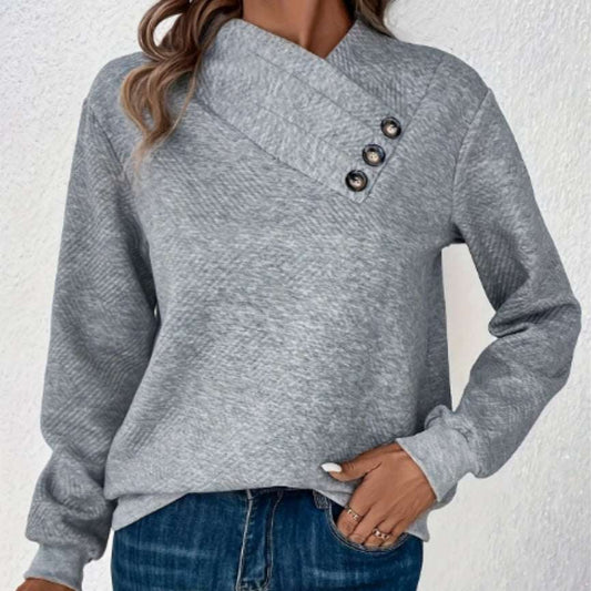 Women's Elegant Asymmetrical Hem Button-Front Long Sleeve Sweatshirt - globaltradeleader