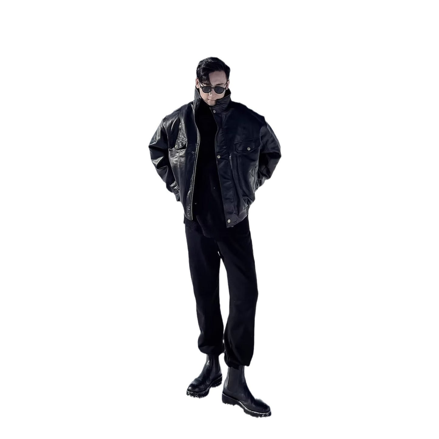 Lapel Casual Handsome Loose Motorcycle Leather Jacket Coat - globaltradeleader