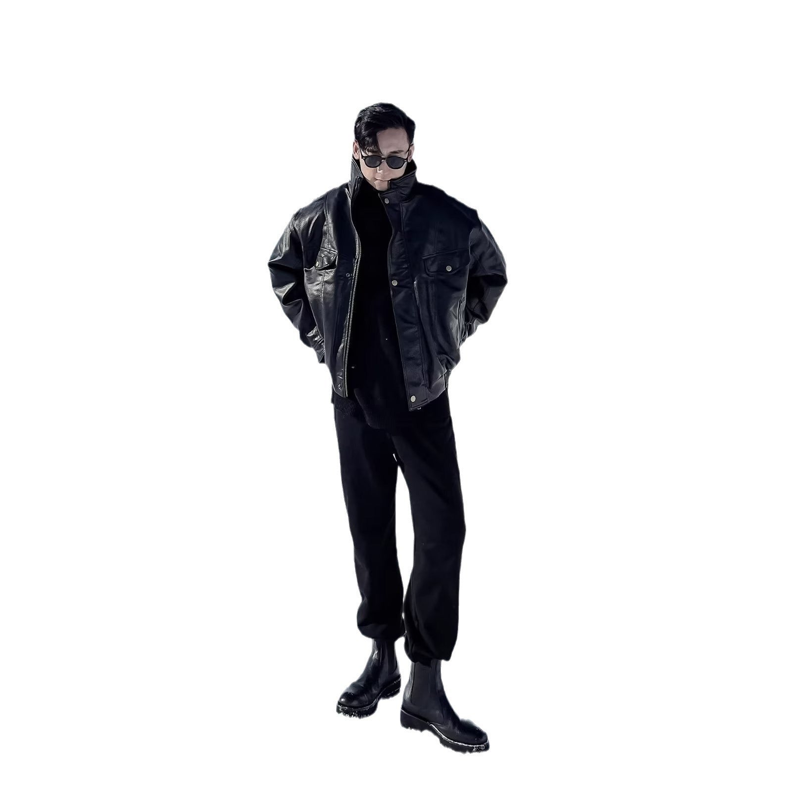 Lapel Casual Handsome Loose Motorcycle Leather Jacket Coat - globaltradeleader