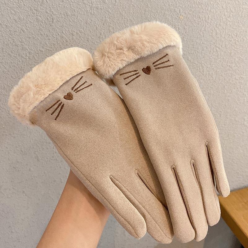 Fleece Lined Padded Warm Keeping Cute Suede Riding Gloves - globaltradeleader