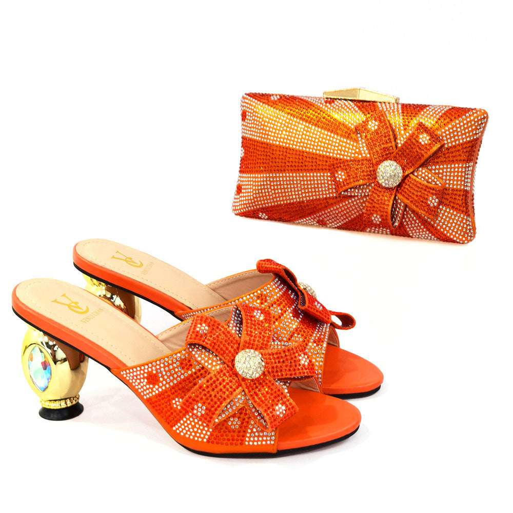 Evening Clutch Bag With Thick Heels And High Heeled Sandals - globaltradeleader