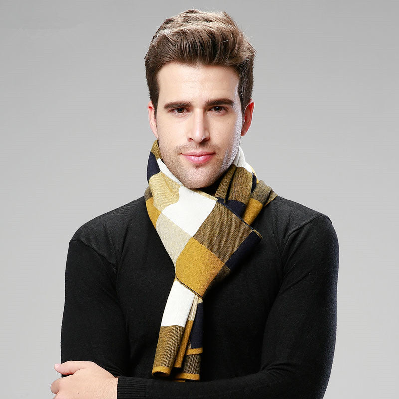 Classic And Fashionable British Checked Cashmere Scarf For Men's Warmth