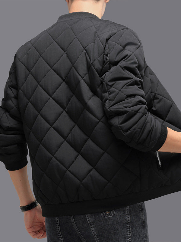 Fashion Rhombic-sewing Design Cotton Coat Winter Warm Thickened Baseball Jacket Casual Solid Color Outwear Clothing For Men - globaltradeleader