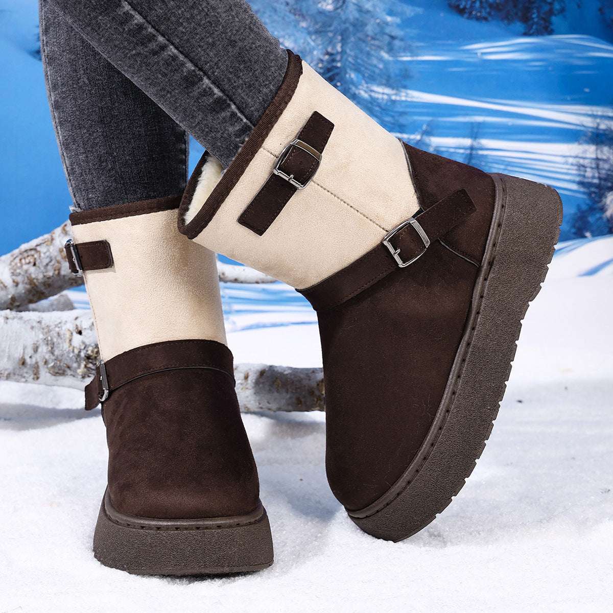 Round Toe Fashionable And Comfortable Furry Slip-on Snow Boots For Women - globaltradeleader