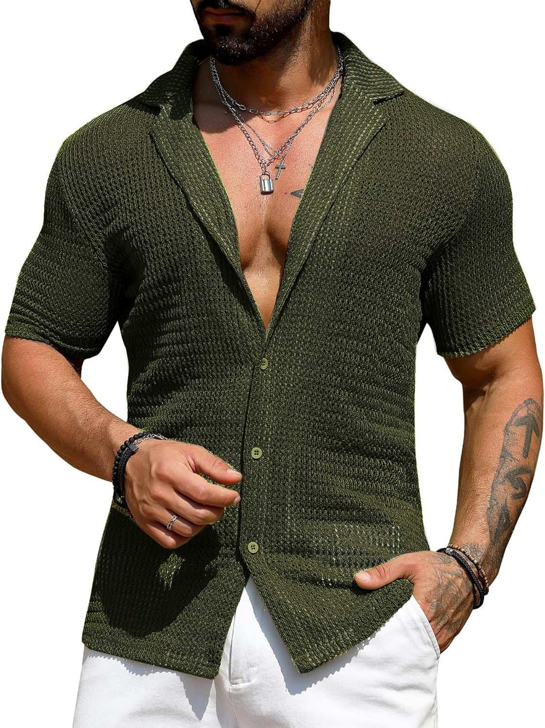 Men's Casual Shirt Fashionable Breathable Cardigan Short Sleeve Top - globaltradeleader