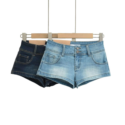 European And American Style Two-button Distressed Tight Stretch Denim Shorts - globaltradeleader