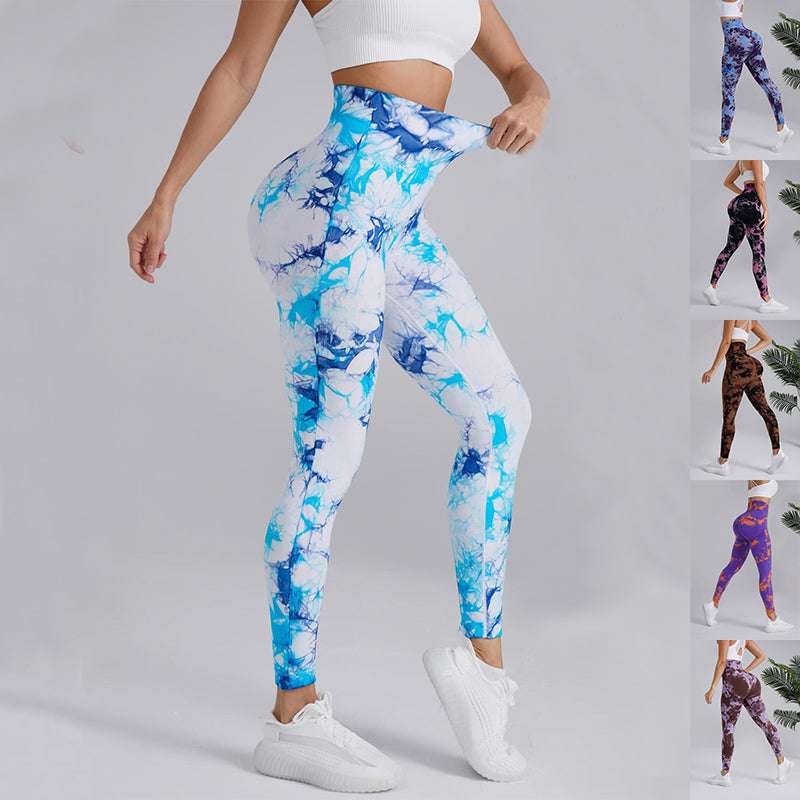 Tie-dye Printed Yoga Pants Fashion Seamless High-waisted Hip-lifting Trousers Sports Running Fitness Pants For Womens Clothing - globaltradeleader