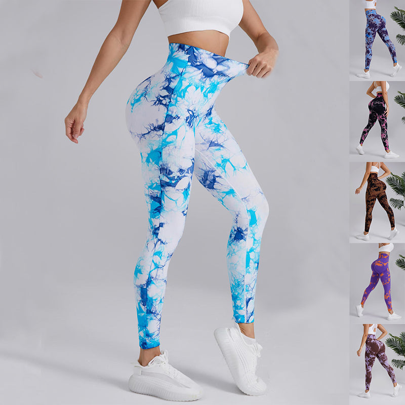 Tie-dye Printed Yoga Pants Fashion Seamless High-waisted Hip-lifting Trousers Sports Running Fitness Pants For Womens Clothing - globaltradeleader