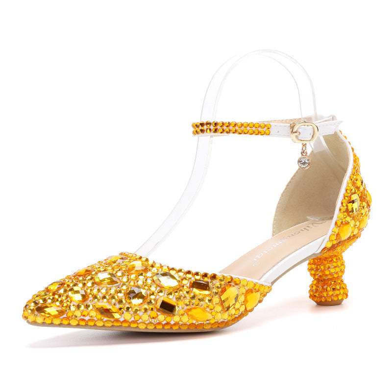 Low-top Summer Blue Color Pointed Gourd Heel Rhinestone Multi-color Fashion Wedding Banquet Women's Shoes - globaltradeleader