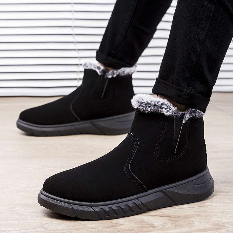 Winter Snow Boots Men V Cutout Shoes With Plush Ankle Boots - globaltradeleader