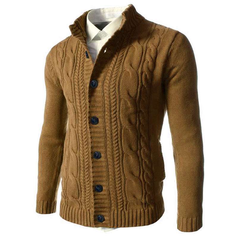 Men's Stand Collar Sweater Knit Button Cardigan Tops Men's Clothing - globaltradeleader