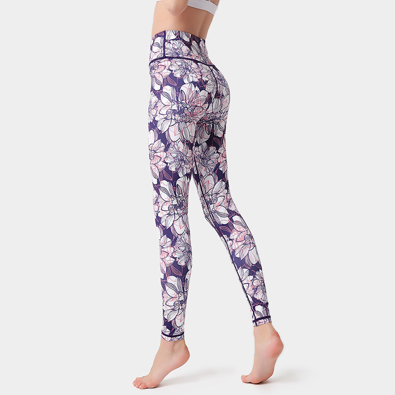 Fashion Flowers Print Leggings High Waist Hip Lifting Yoga Pants For Women Sports Running Fitness Trousers - globaltradeleader