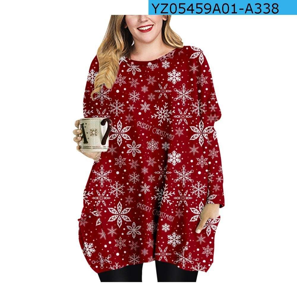 Long Christmas Snowflake Element Round Neck Dress - globaltradeleader