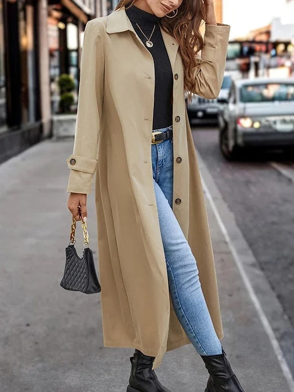 Fashion Casual Gentle Button Long Trench Coat For Women - globaltradeleader