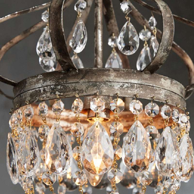 Retro Crystal Chandelier Wrought Iron Forged Crown Lamp - globaltradeleader
