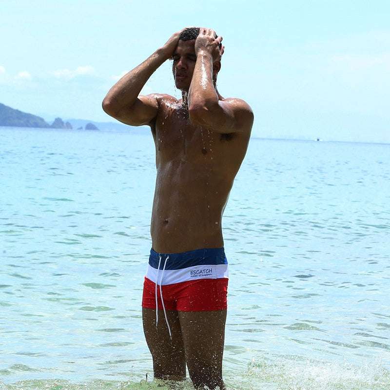 Tri-color stitching contrast beach shorts - globaltradeleader