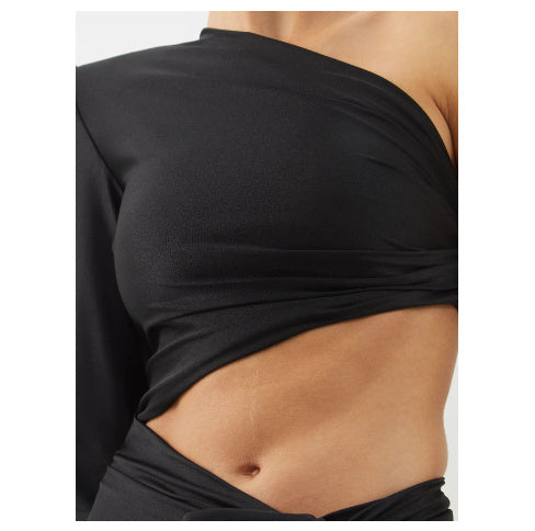 Women's Long Sleeved Hollow Slit Elastic Sloping Shoulder Dress - globaltradeleader